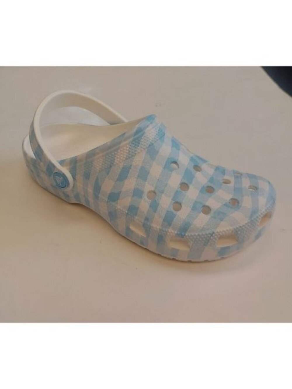 CROCS Classic Gingham Slip On Clogs Mens 6 Womens 8 Sandals Shoes Blue White